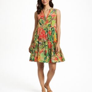 Vilagallo Isa Voila Tropical Tiered Dress NWT 36 US 4 Designer Tropical Resort
